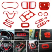⭕17PCS Red Interior Dashboard Cover Trims Kit for Jeep Grand Cherokee 2016-2021 (for: Jeep)