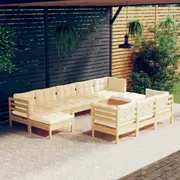 10 Piece Garden Lounge Set with Cream Cushions Solid Pinewood vidaXL