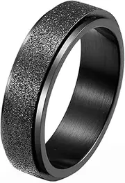 [WOYNJI] Stainless Steel Spinner Ring for Women Men Sand Blast Finish Wedding Band 6MM