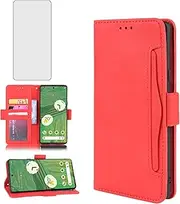 [Asuwish] Compatible with OnePlus 11 5G Wallet Case and Tempered Glass Screen Protector Card Holder Credit ID Slot Flip Leather Cell Phone Cover for One Plus11 1 Plus 1plus11 One+ 1+ Women Men Red