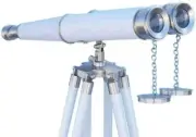 62" Floor Standing Admirals Brushed Nickel White Leather Binocular, Cyber Monday