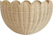 Rattan Handwoven Storage Organizer - Natural Wicker Wall Basket Organizer,Scalloped Space-Saving Storage for Living Room Study Nursery