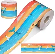 Zonon 65 Feet Extra Wide Decorative Classroom Bulletin Board Border Colorful Classroom Borders Paper Rolled Border Trim for Back to School Wall Chalkboard Decor (Seas The Day Horizon)