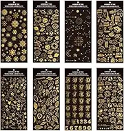Gold Stamping Stickers for Kids 8 Sheets Gilding Peel-Off Stickers for Scrapbooking Bullet Journal Including Outer Space,Leaves,Snowflakes,Planets,Alphabet,Constellation,Stars (Golden, One Size)