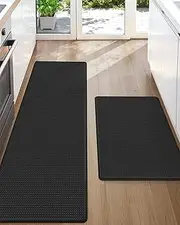 Color&Geometry Kitchen Rugs, Kitchen Rug Set 2 Piece Kitchen Runner Rug Kitchen Floor Mat, Cushioned Anti Fatigue Kitchen Mat Non Skid Waterproof Comfort Standing Kitchen Rug, 17"x29"+17"x59", Black