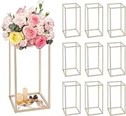 SOCROTO 10PCS Column Vases,Metal Flower Floor Vase,16in Tall Wedding Centerpieces for Tables,Gold Geometric Centerpiece Vase for Wedding,Party,Festival,Home Decorations, Events Reception