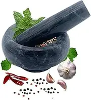 Marble Mortar and Pestle Set, Hibucuo Small 3.5 Inches Grinder Bowl for Guacamole,Pestos Seasonings Pastes, Salsa, Pills Crusher, Spice, Herb, Garlic, Nut, Heavy Duty Grinder Black