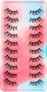 Clear Band Half False EyeLashes 10 Pairs 3D Natural Look Cat Eye Short Supernatural Cross Soft Reusable Lashes (AWH9)