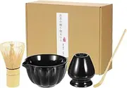 HARFINGTON Matcha Set Matcha Bowl 13.5 OZ/420ml Match Whisk Matcha Scoop | Matcha Whisk Stand (Chasen Holder) 4Pcs Perfect Japanese Matcha Ceremony Accessory, Black
