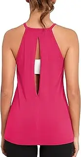 [DYLH] Pima Cotton Open Back Workout Tops for Women Halter Yoga Tops Sleeveless Athletic Running Tank Tops Layering Tanks