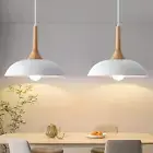 White Pendant Lights Kitchen Island, 2 Pack Modern Pendant Light with Wood Cap,