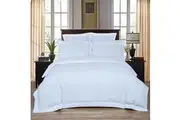 1000TC Ultra Soft Striped Doona/Duvet/Quilt Cover Set - White (Queen/King/Super King Size Bed)