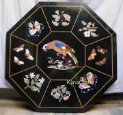 Bird Pattern Inlay Work Dining Table Top Octagon Black Marble Patio Sofa Table