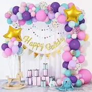 103Pcs Birthday Balloons Arch Garland Kit, Confetti Latex Foil Ballon Purple Pink Balloons Kids Birthday Decorations with Happy Birthday Banner for Girls Birthday Party Supplies Latex balloon