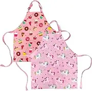 DECOWALL APS-201 Kids Apron 2 Pack - Cup Cake, Unicorn for Girls Boys Toddler Chef Kitchen Front Pocket Cooking Baking Painting Crafting Art Gardening Adjustable Strap Great Gift Little Helper