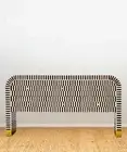 Bone Inlay Console Table – Black Stripe 6 Drawer Handmade Curved Chest India