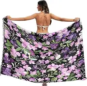 [RPLIFE] Floral Purple Sarong Wraps for Women, Tassel Sarong Cover up for Summer Beach/pool, Large, Floral Purple, Large