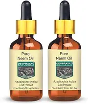 Devprayag Pure Neem Oil (Azadirachta indica) with Glass Dropper Natural Therapeutic Grade Cold Pressed (Pack of Two) 100ml x 2 (6.76 oz)