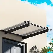 Instahut Window Awning, 1m x 1m Transparent Panel Outdoor Door Canopy Sun Shade Shelter with Black Bracket, Patio Terrace Garden Baconly Porch Shield Rain Snow Eaves Cover Protector Metal Frame