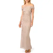Adrianna Papell Off the Shoulder Beaded Column Gown in Marble at Nordstrom, Size 16