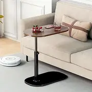 Small C Shaped Side Table, Height Adjustable C Shaped End Table for Sofa and Bed, Couch Side Tables That Slide Under, Space-Saving Slide Under Sofa Table for Living Room Bedroom(Walnut Wood)