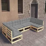 VRAXO 6 Piece Garden Lounge Set with Cushions Solid Pinewood -78.88KG,3077174