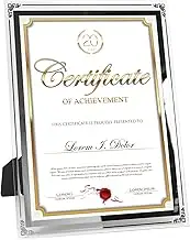 FramePro Picture Frame A4 Glass Diploma Certificate Frame for University Certificates Document Frame Wall Hanging Silver Cube