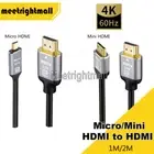 Micro/Mini HDMI to HDMI Cable V2.0 4K@60Hz HD 1080P 3D HDTV Tablet Smart Phone