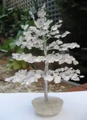 Large 300-Leaf Clear Quartz ENERGY Crystal Bonsai 22cm Gemstone Tree Orgone Base