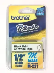 Brother P-Touch Black Print on White Tape M-231 1/2" M Tape ~FAST~FREE~SHIPPING~
