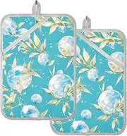 Pot Holders for Kitchen Heat Resistant Blue Gem Leaf Potholders for Kitchens with Pockets Hot Pan Holders for Kitchen Oven Mitts 2 Pack