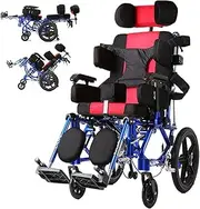 Wheelchair Foldable Full Reclining Child Wheelchair for Stroke Hemiplegia Disabled Cerebral Palsy Aluminum Alloy Manual Wheelchair Include Seat Belt and Dining Table Driving Trolley