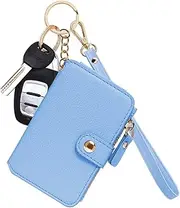 [M-Plateau] Wallet, Womens Wallet Leather Keychain Wallet With Zipper Coin Pocket ID Window Wrist Strap Gift Box, Sky Blue, Small, Little Clutch