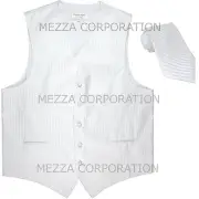 New Men's Tuxedo Vest Waistcoat Vertical Stripes Necktie prom party formal White