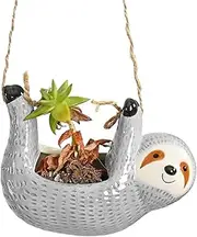 Animal Planter Succulent Pot - Cute Sloth Pot for Succulents, Cactus and Other Small Plants - Resin Composite for Indoor/Outdoor Gray