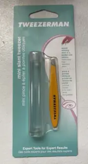 Tweezerman Mini Slant Tweezer With Travel Case Pocket Size Orange
