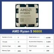 AMD Ryzen 5 9600X Gaming Processor 5.4GHz 6-Core 12-Thread CPU Integrated Graphi