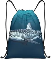 [BWLHJKE] Great white shark Drawstring Backpack Waterproof String Bag Sports Sackpack Gym Bags for Men Women