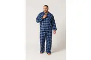 Mens Size S-7XL Contare Flannelette Navy Blue Tartan PJS Pyjamas Long Set (535100 ICB)