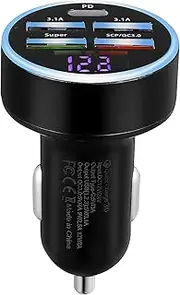 Yardenfun Port USB Car Charger Adapter with Digital Display Fast Charging for Multiple Devices Compatibility Intelligent Protection Essential Car Interior Accessory