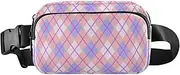 [Amooorous] Peach and Purple Checkerboard Fashion Crossbody Bag Waist Packs for Women Men Waterproof Chest Bag Belt Bag with Adjustable Strap for Workout Running Hiking, Peach and purple checkerboard, 1 size