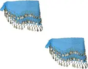 [HONMEET] Belly Dancing Hip Scarf 2pcs Belly Skirt Skirts for Sequins Tops for Women Black Chiffon Scarf Plus Size Outfit Plus Size Tops for Women Dance Belt Chain Outfits Tassel Tops for Women Ladies Top Blue