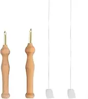2Pcs Sewing Embroidery Needle Pens Wooden Punch Needles Set Craft Needlework Stitching Tools with Needle Threader for Embroidery Hoop Sewing Handcraft Stitching Applique Embellishment