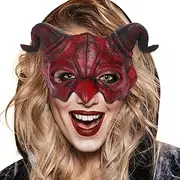 1 Pcs Ghost Mask, Red Horned Half Face Devil Demon Mask, Scary Halloween Goat Sheep Horn Monster for Cosplay & Party