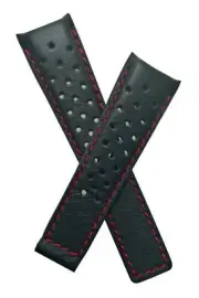 22/18mm BLACK/RED SPORTS PERFORATED LEATHER WATCH STRAP to fit TAG Heuer CARRERA