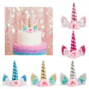 3D Unicorn Cake Topper Birthday Party Cake Decoration Topper Ears Eyelash Kids
