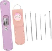 NIYANGLE 2Sets Cute Portable Ear Cleaning Kit of Stainless Steel Ear Wax Remover Tools for Safe Ear Wax Removal Adorable Cartoon Design with Travel Storage Bag for Daily Use