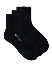[All Day Socks] Cushioned Quarter Crew Socks 3 Pack in Black