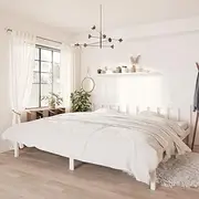 White Solid Pinewood King Size Platform Bed Frame, Modern Bedroom Furniture for 183x203 cm Mattress, Sturdy Room Furniture