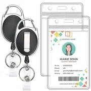 2 Pack ID Badge Holder with Retractable Badge Reel Clear Vertical ID Card Hol...